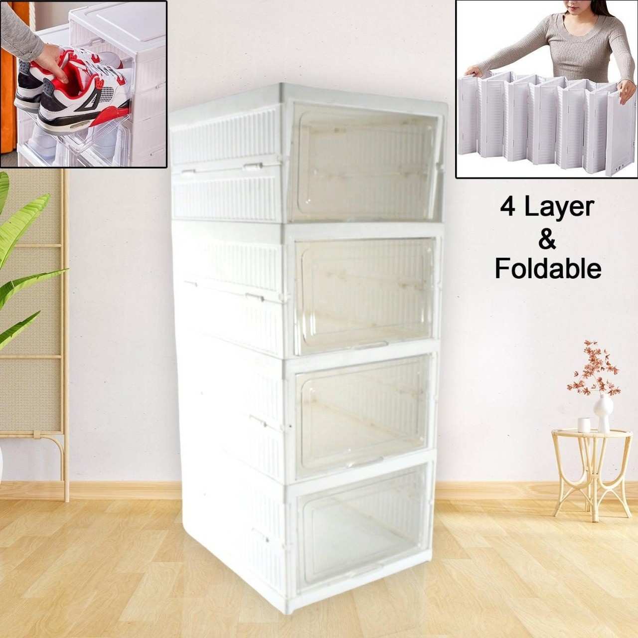 4 Layer Foldable Shoe Rack-Organizer | Space saving & Dust Proof